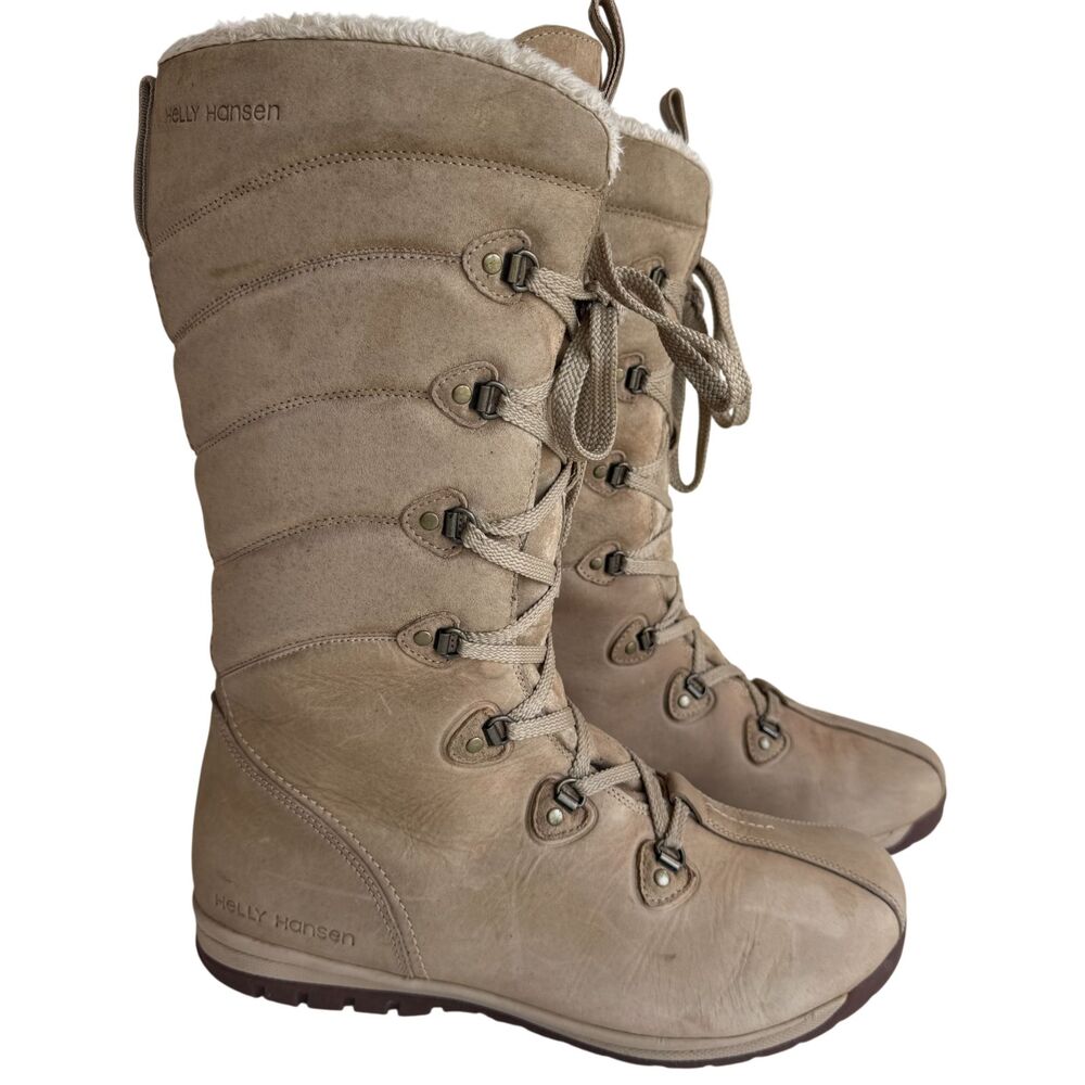 Helly Hansen Skuld 4 Winter Waterproof Leather Boots Beige Women's Size 9.5